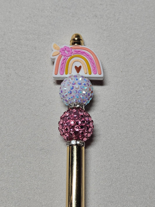 Beaded rainbow gold metal pen