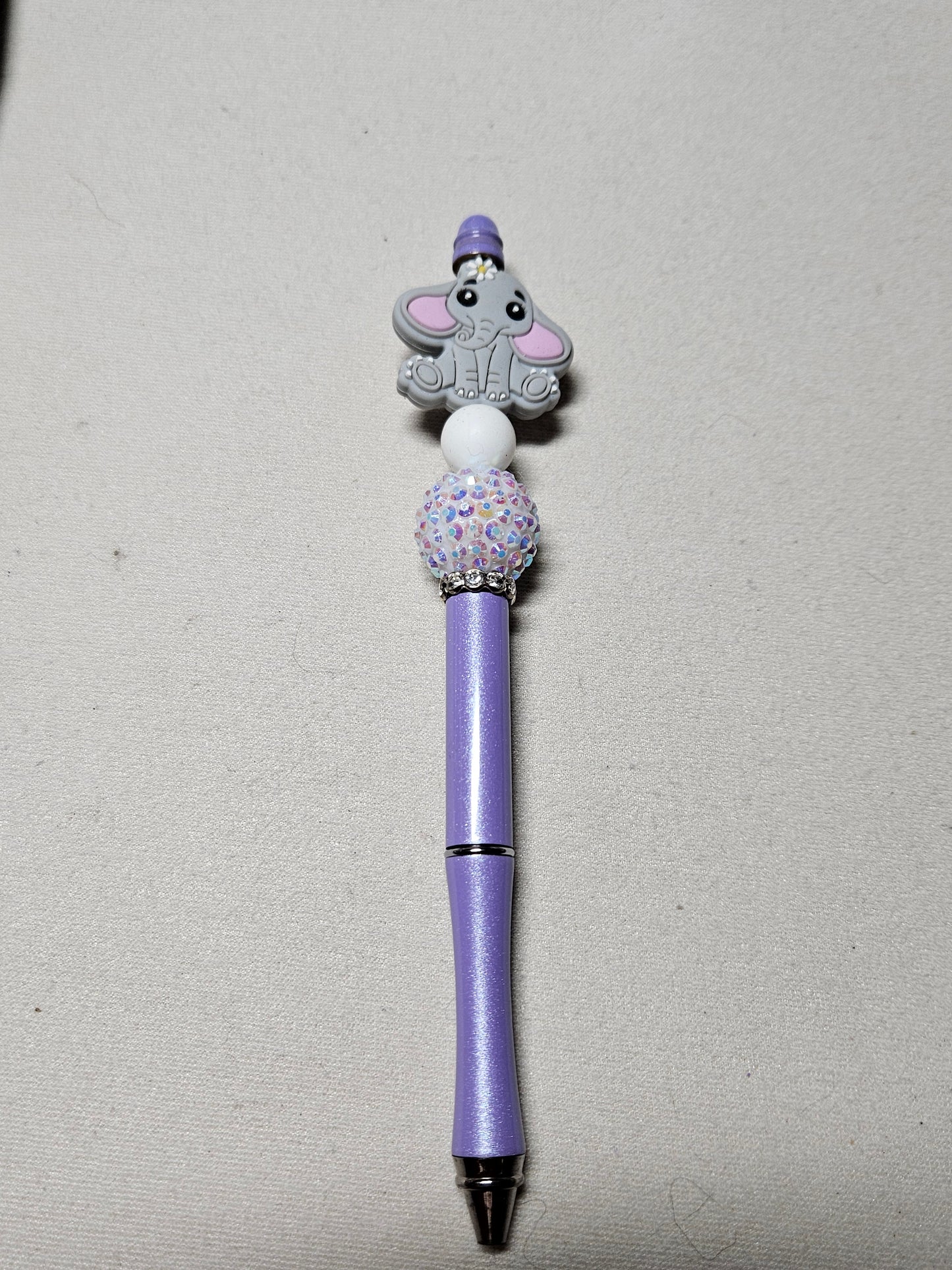 Beaded gray elephant purple metal pen