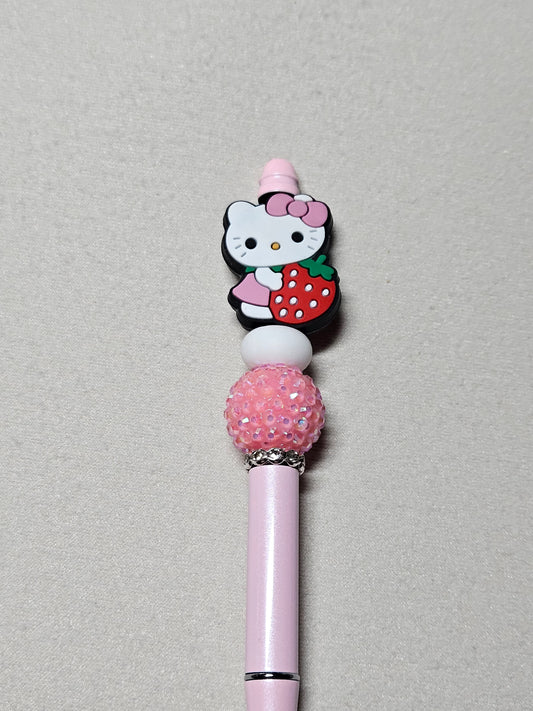 Beaded strawberry HK pink metal pen