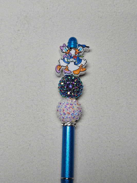 Beaded daisy Donald duck blue metal pen