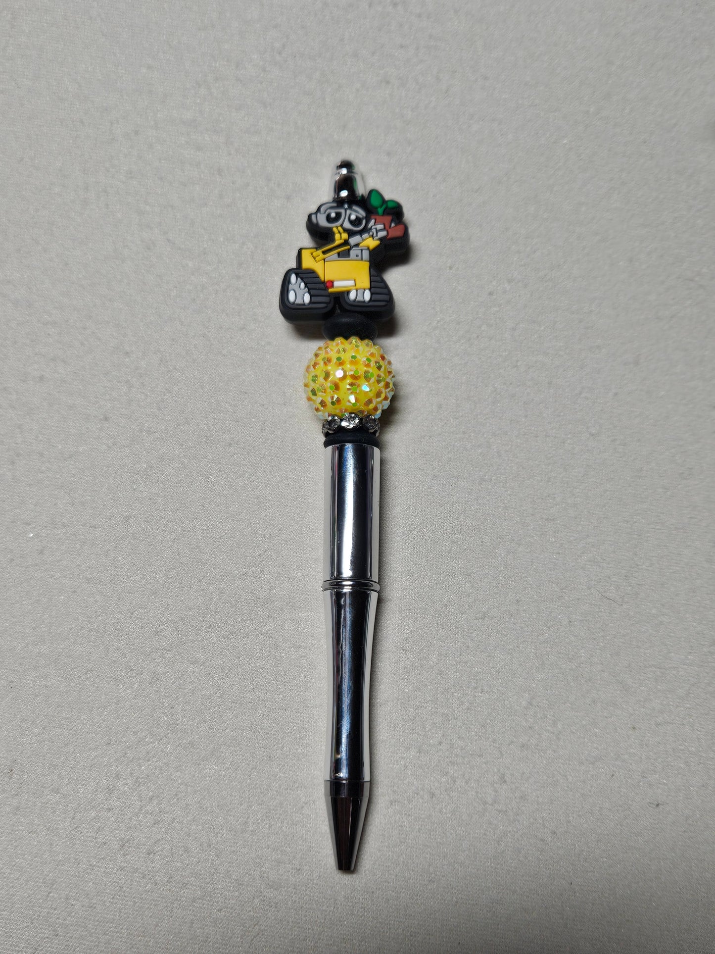 Beaded wall-e plastic silver pen