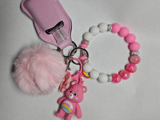 Beaded wristlet pink care bear keychain