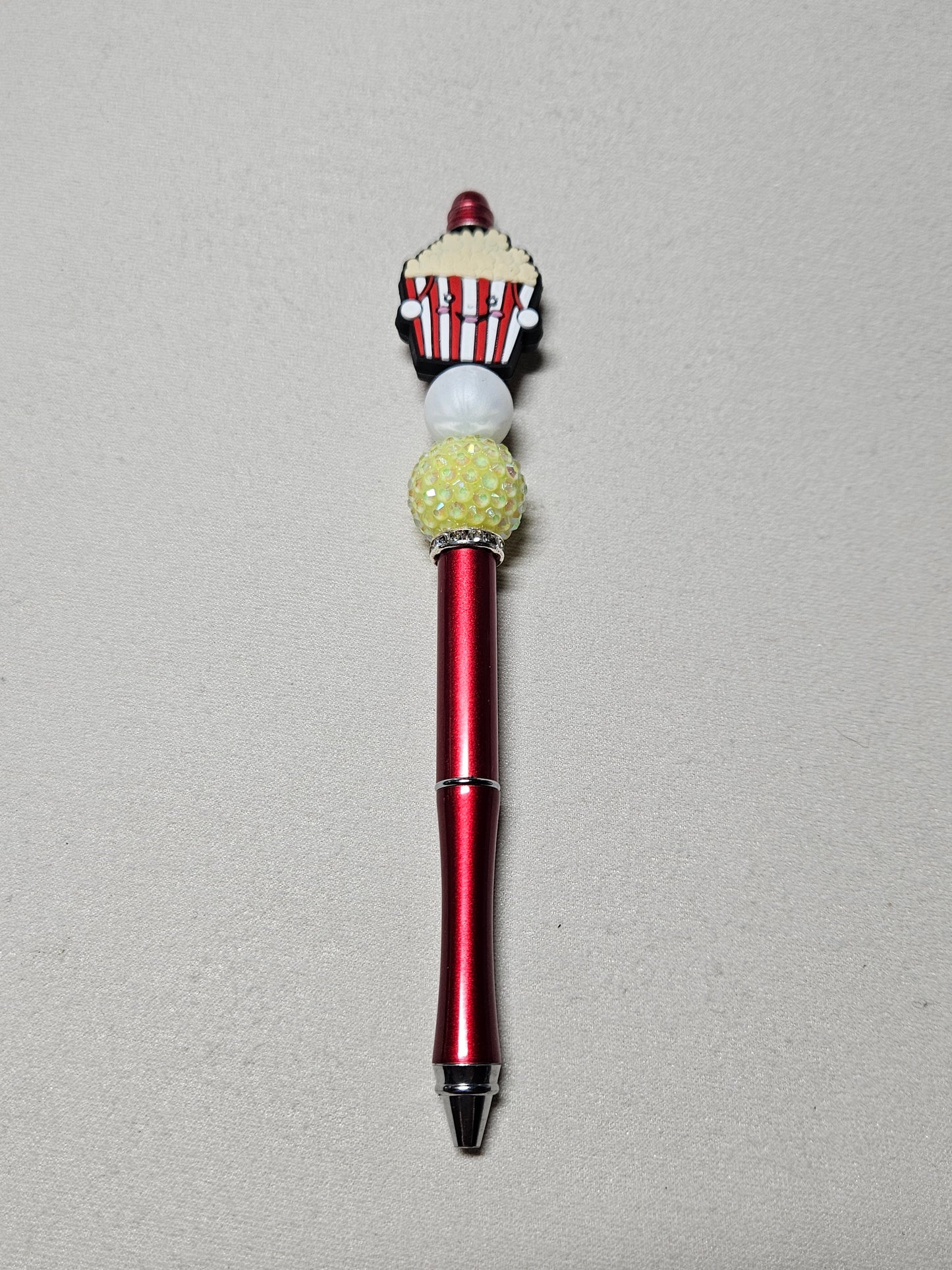 Beaded popcorn red metal pen