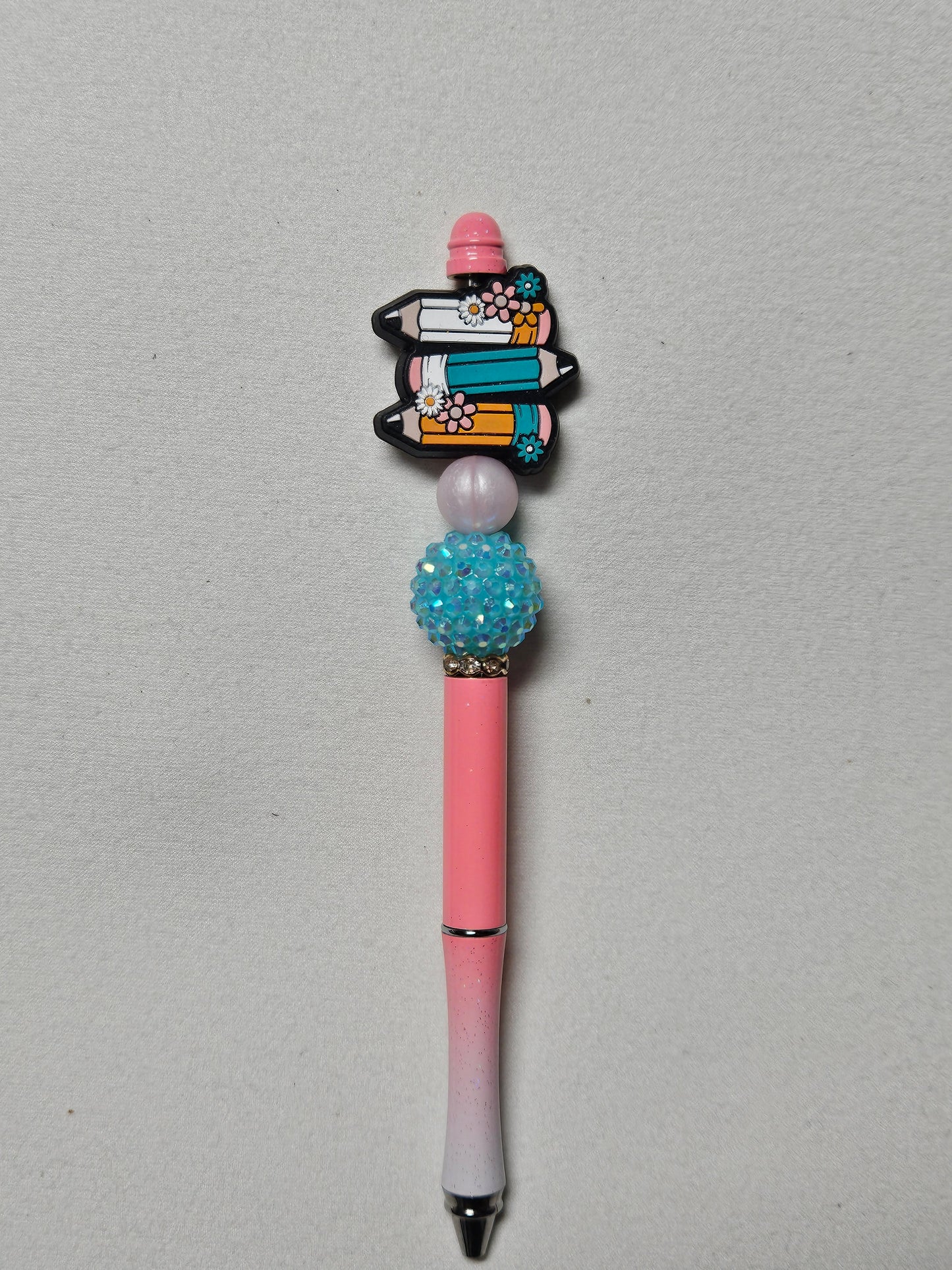 Beaded pink ombre metal pen stacked pencil