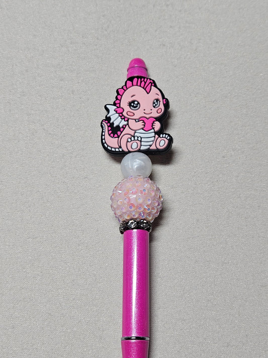 Beaded pink dragon pink metal pen