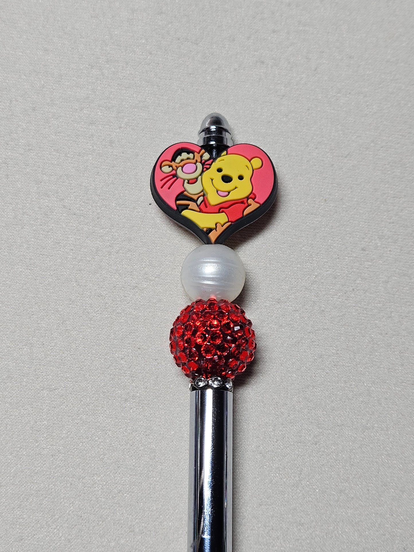 Beaded winnie and tigger silver metal pen