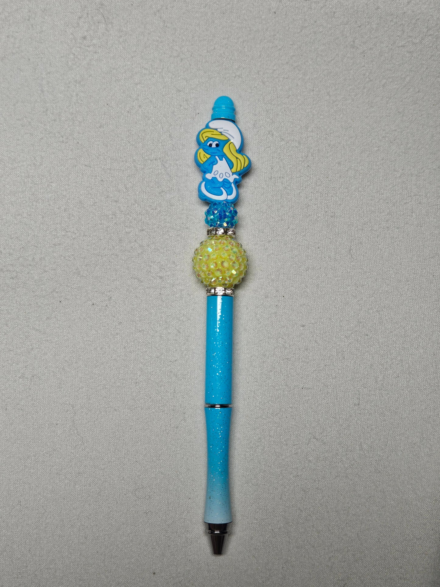 Beaded smurfette blue ombre metal pen