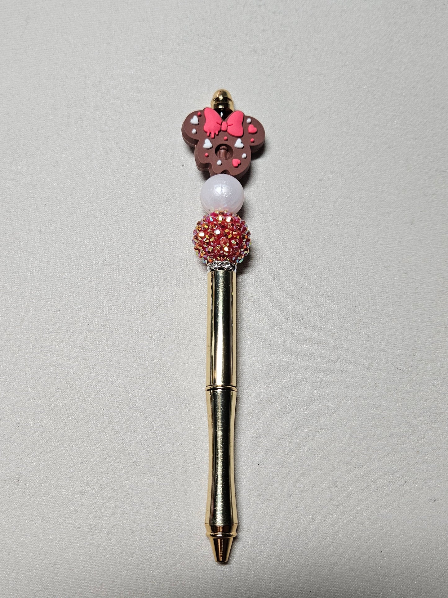 Beaded minnie donut gold metal pen