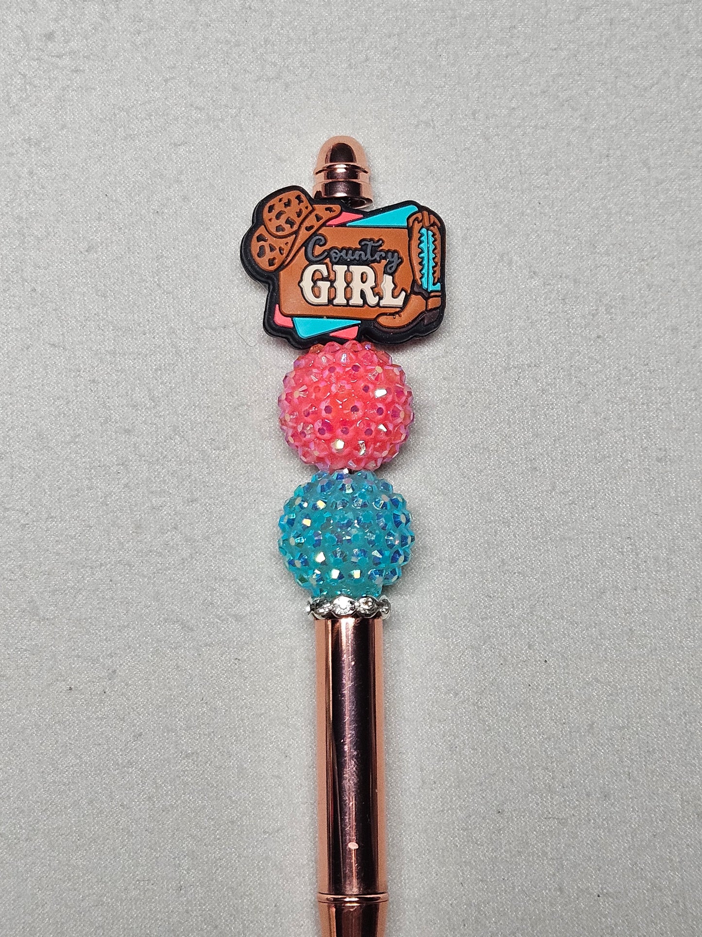 Beaded country girl gold metal pen