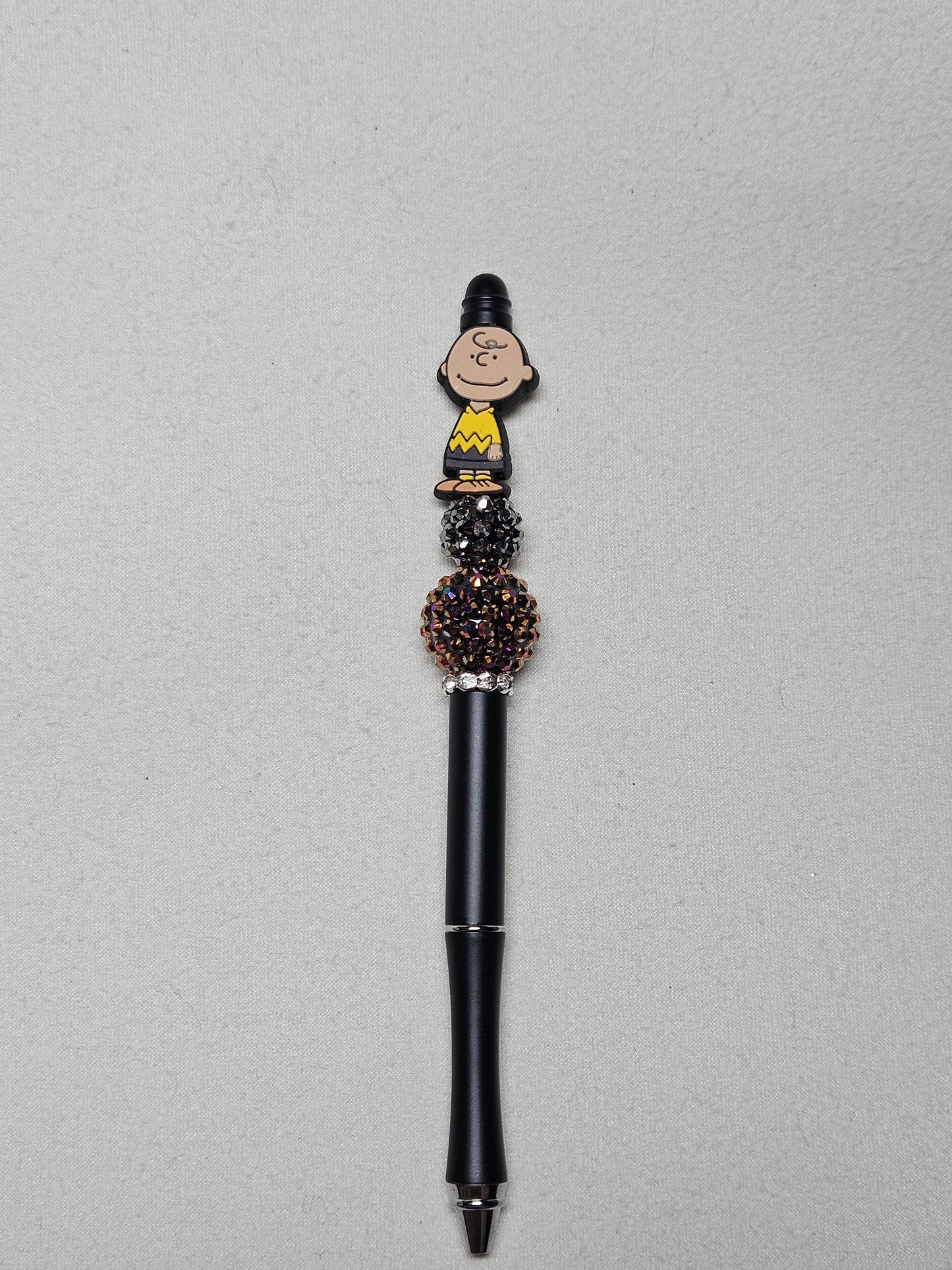 Beaded charlie brown black metal pen