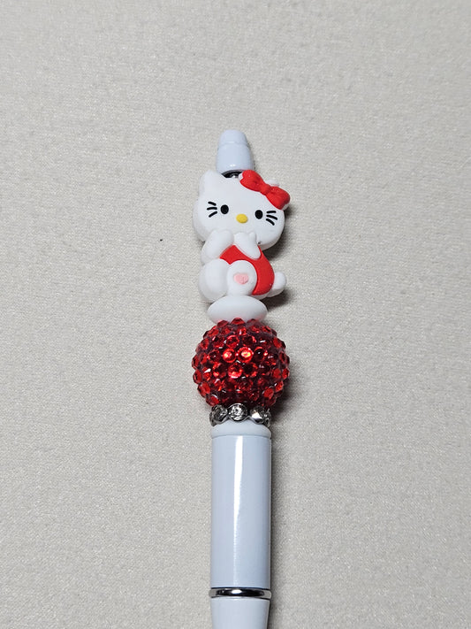 Beaded red hello kitty  white plastic pen