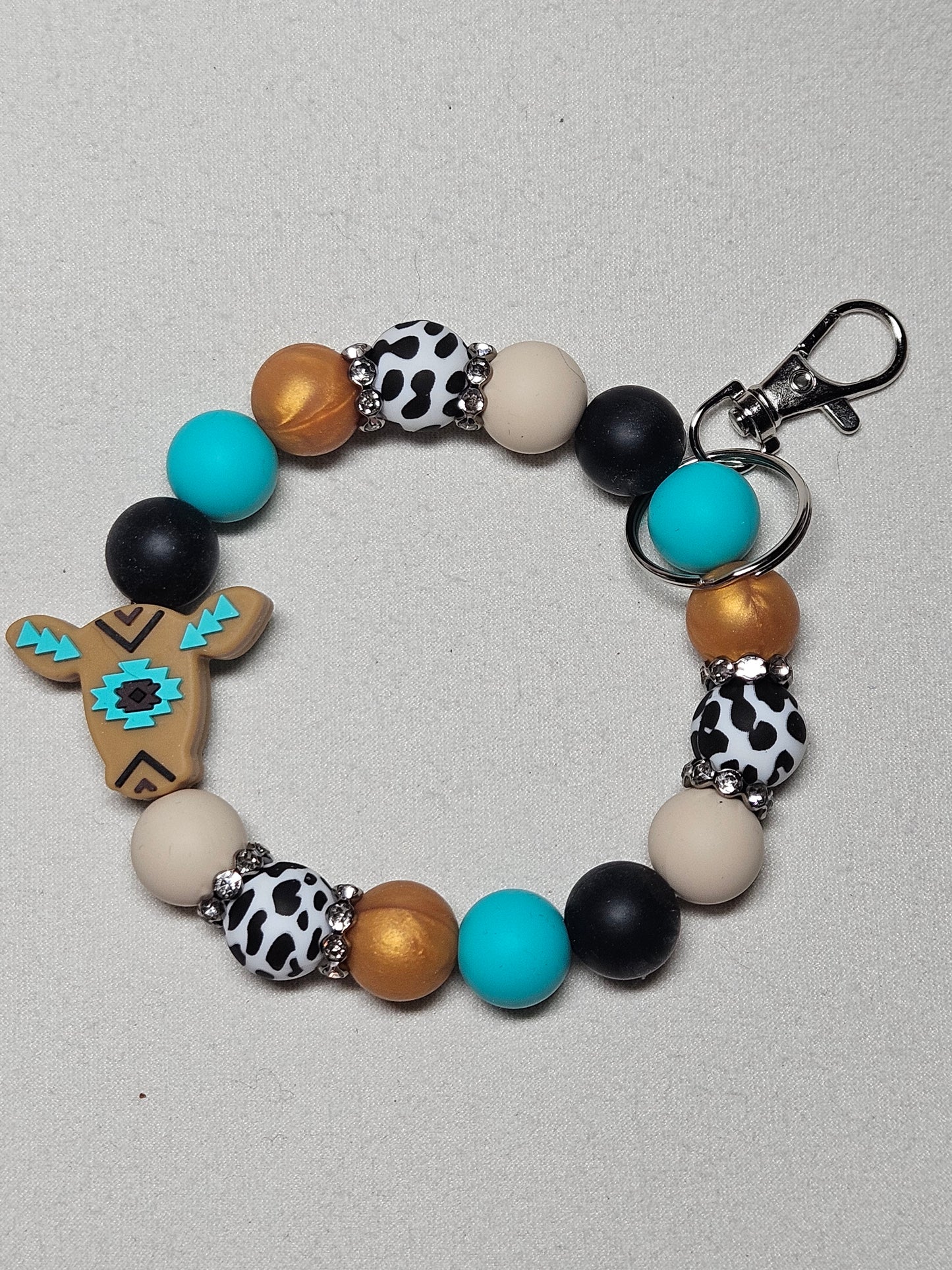 Beaded silicone cow keychain wristlet