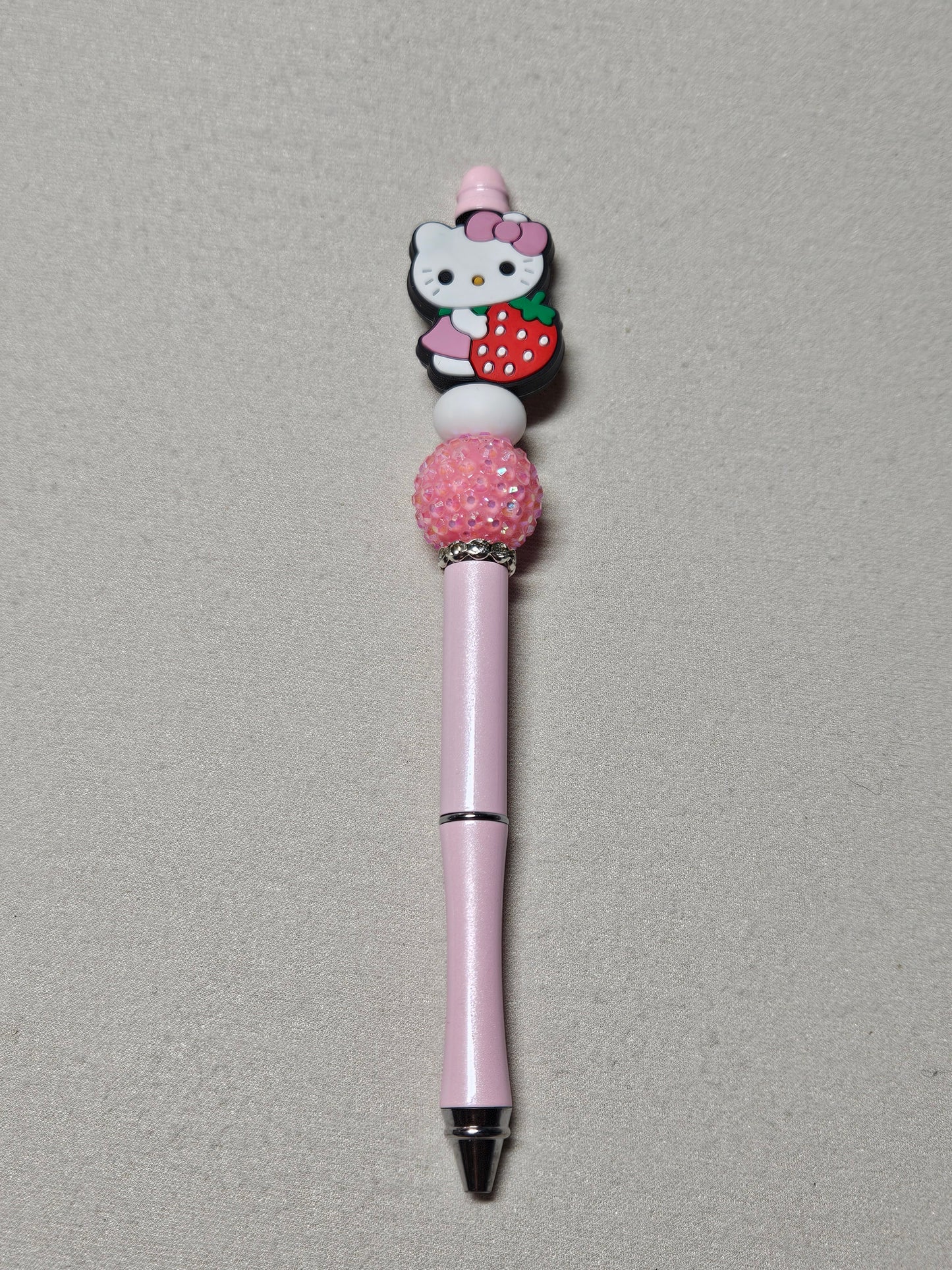 Beaded strawberry HK pink metal pen