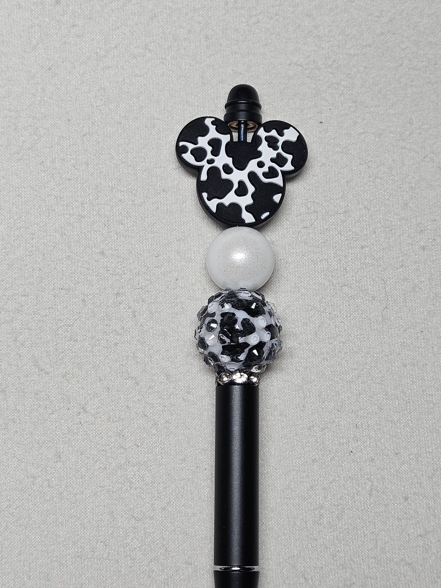 Beaded pen cow mickey black metal pen