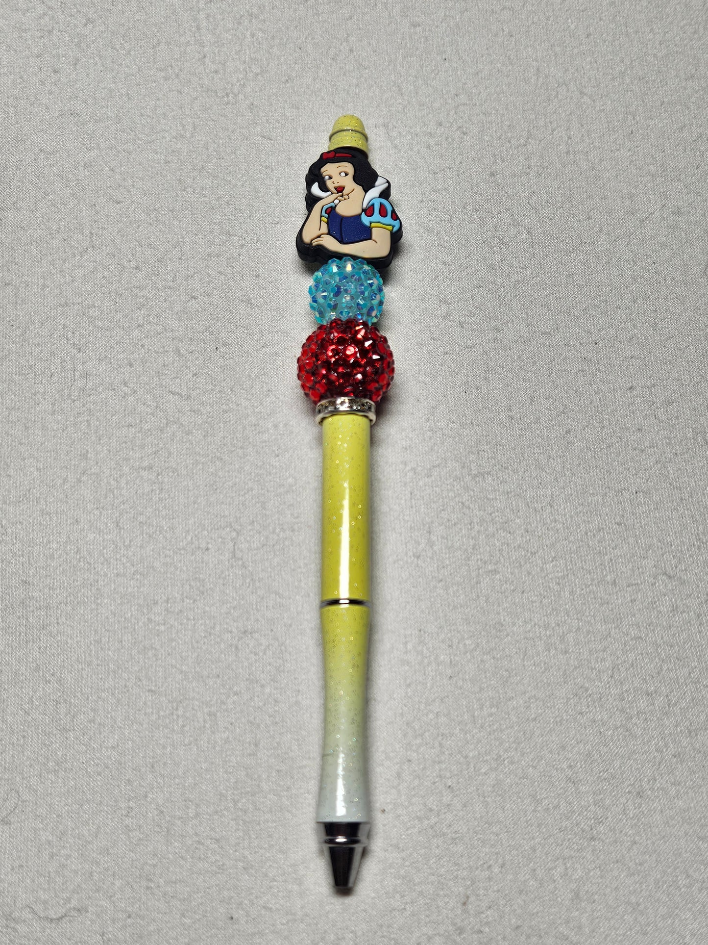 Beaded snow white yellow metal pen