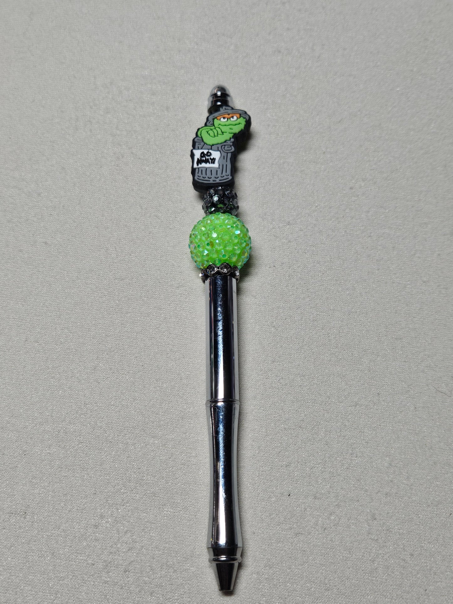 Beaded oscar the grouch silver metal pen