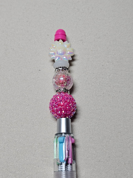 Beaded multi color pink pen