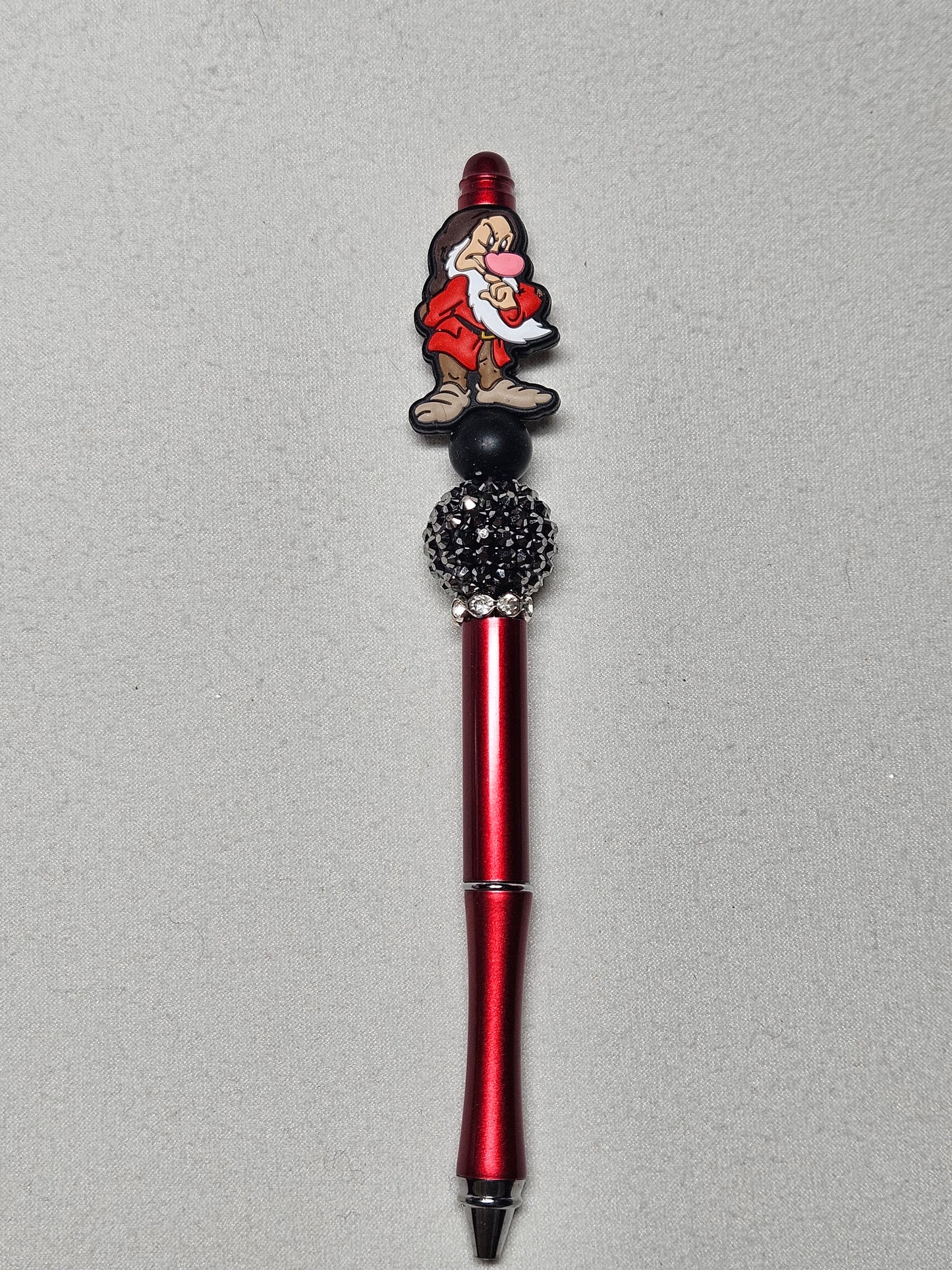 Beaded grumpy dwarf red metal pen