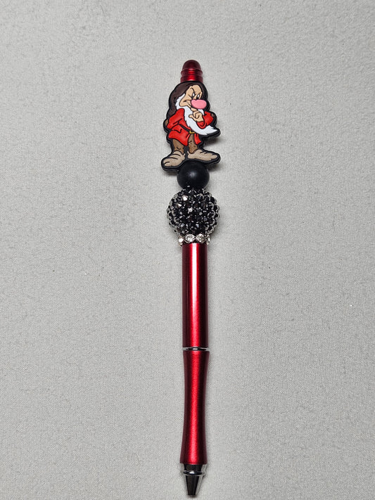 Beaded grumpy dwarf red metal pen