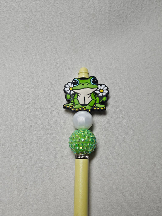 Beaded yellow metal frog pen