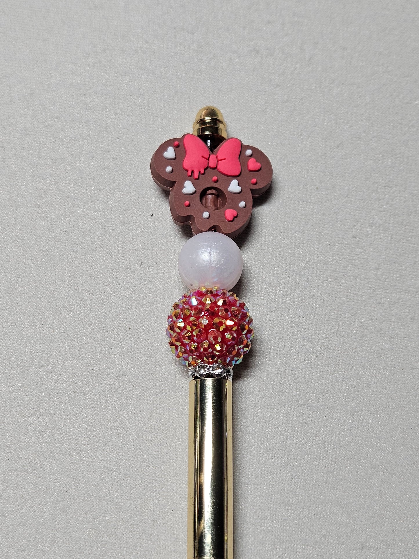 Beaded minnie donut gold metal pen