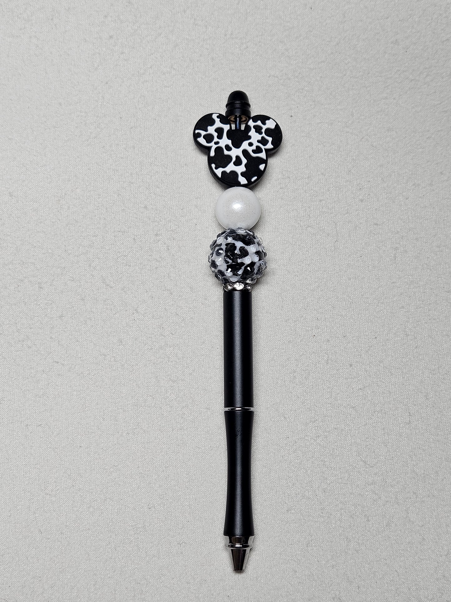 Beaded pen cow mickey black metal pen