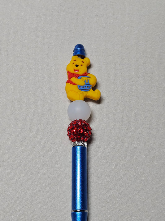 Beaded winnie the pooh blue metal pen