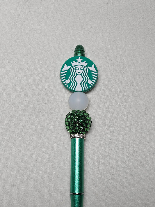 Beaded starbucks coffee green metal pen