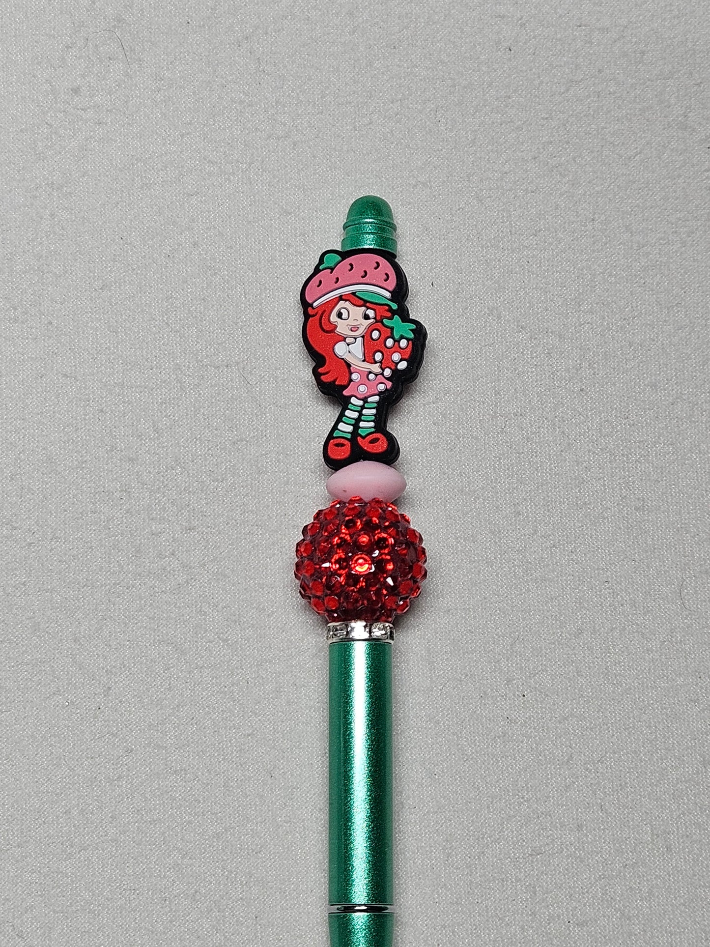 Beaded strawberry shortcake green metal pen